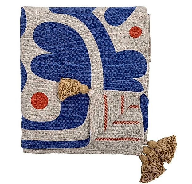 Wolldecke Bloomingville Decke EVIAYA Blau Creme Gemustert mit Quasten 160x1 günstig online kaufen