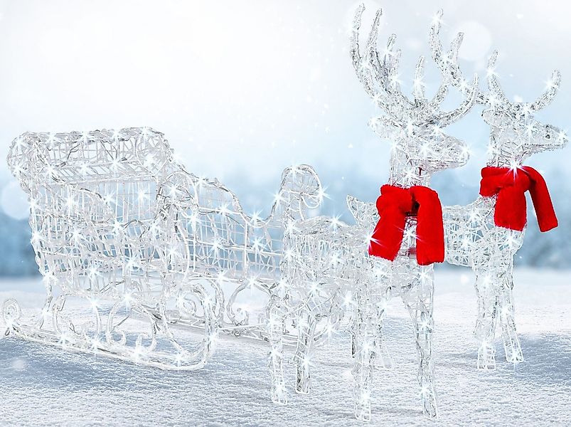 KESSER Weihnachtsfigur, 240er LED Rentiere Schlitten weiß Timer Weihnachtsb günstig online kaufen