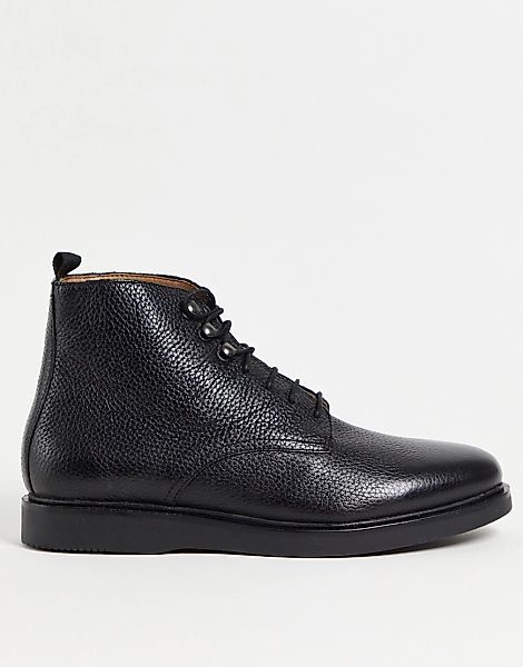 H by Hudson – Battle – Stiefel aus genarbtem Leder in Schwarz günstig online kaufen
