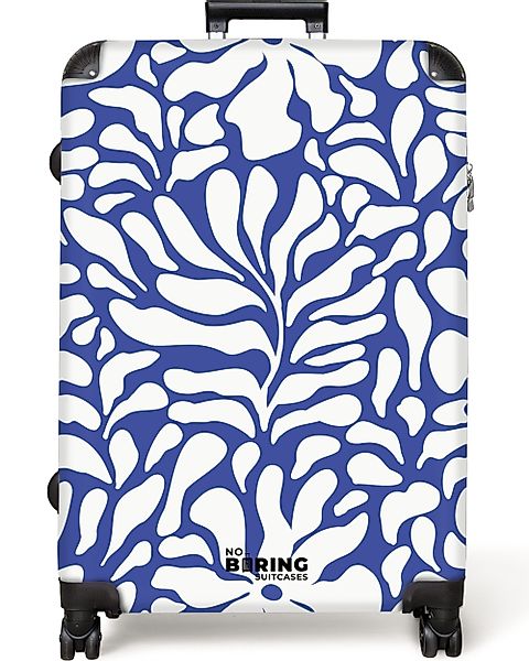 NoBoringSuitcases.com© Hartschalen-Trolley Blau mit weißen Blumen günstig online kaufen