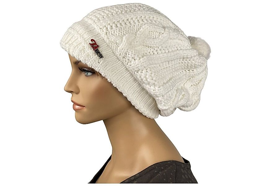 Taschen4life Beanie Damen Mütze mit Bommel TA1152 gestrickt im Zopfmuster-M günstig online kaufen