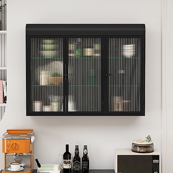 Wandschrank Wandmontierter Schrank 90x20x70 cm mit Glastüren Schwarz Design günstig online kaufen