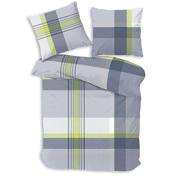 Träumschön Bettwäsche Premium Biber 135x200 oder 155x220 cm, grau grün kari günstig online kaufen