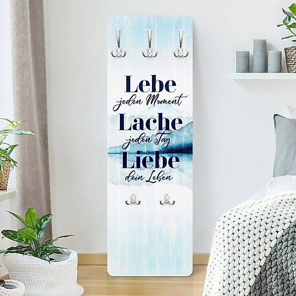 Wandgarderobe Holzpaneel Spruch Lebe Lache Liebe - Aquarell günstig online kaufen