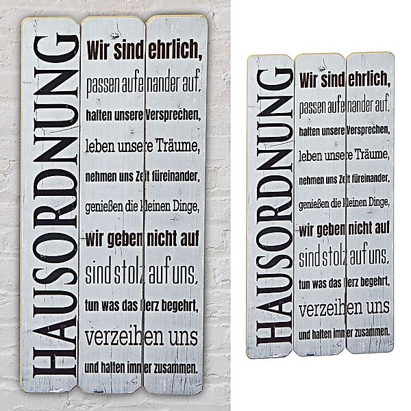 CEPEWA Kunstdruck Plankenschild Wandtafel Hausordnung 20x40cm, günstig online kaufen