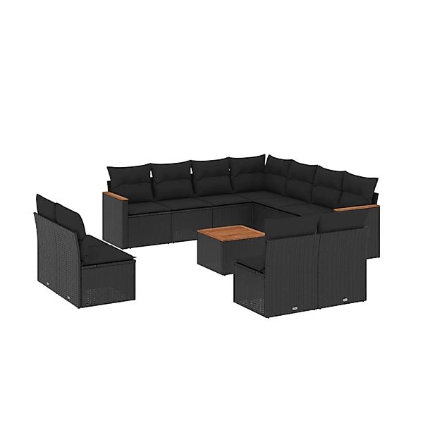 vidaXL 12-Tlg Garten-Sofagarnitur mit Kissen Schwarz Poly Rattan 3258492 günstig online kaufen
