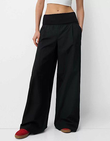 Bershka Wide-Leg-Hose Mit Umgeschlagenem Bund Damen M Schwarz günstig online kaufen