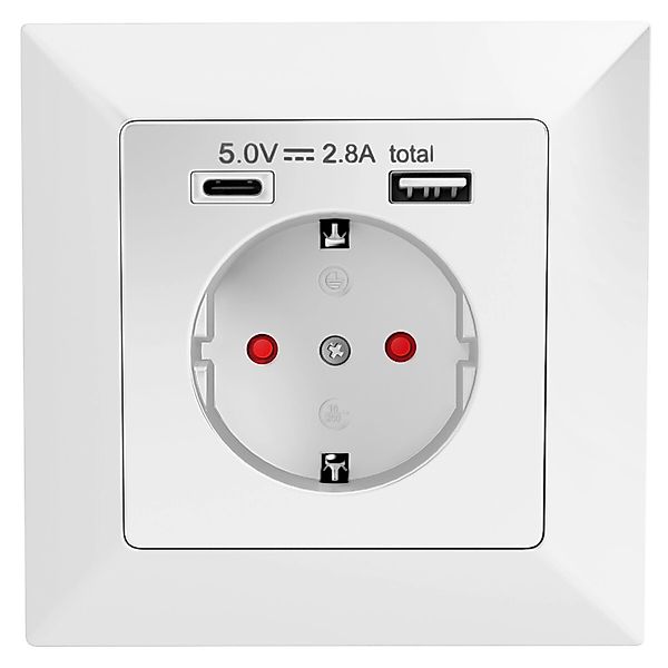hb-digital Steckdose mit USB Unterputz Schutzkontakt 1x USB-C 1x USB-A Weiß günstig online kaufen