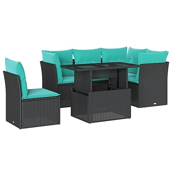 vidaXL 6-Tlg Gartensofa-Set mit Kissen Schwarz Polyrattan 3266587 günstig online kaufen