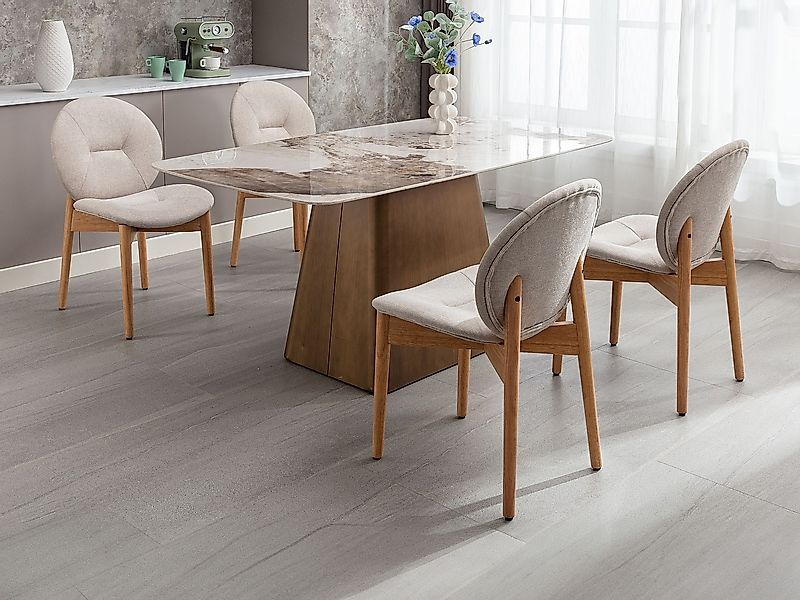 Stuhl 6er-Set - Stoff & Kautschukholz - Beige - ISADIO günstig online kaufen