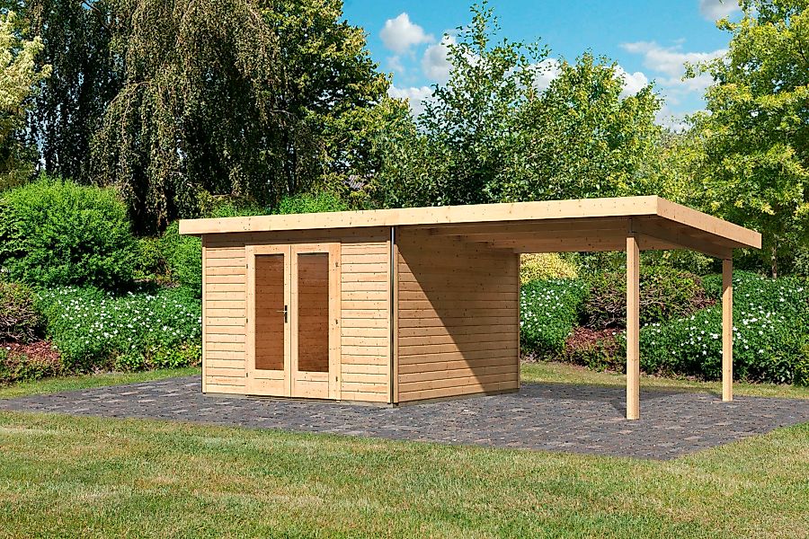 Karibu Gartenhaus "Rabensee 1", (Set), mit Anbaudach 3,30 m, naturbelassen günstig online kaufen