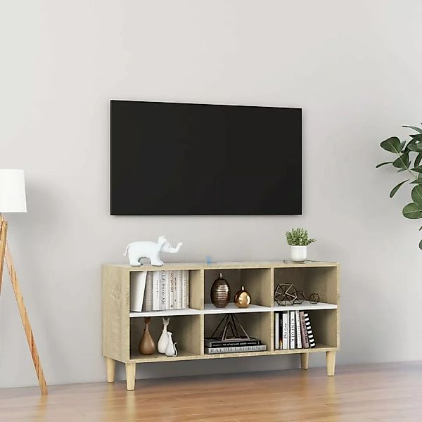 Tv-schrank Massivholz-beine Weiß & Sonoma-eiche 103,5x30x50 Cm günstig online kaufen
