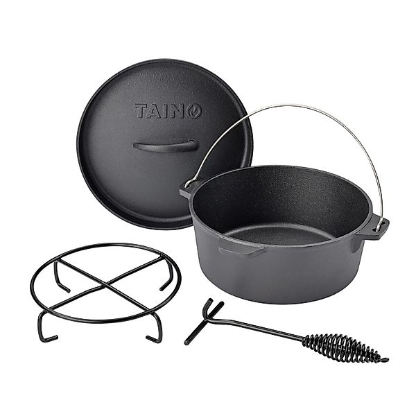 Taino Dutch Oven 4L Gusseisen Feuertopf Deckelheber Grillzubehör Dopf günstig online kaufen