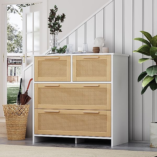 Celya Sideboard Sideboard 4-Schubladen-Rattanschrank mit Massivholzgriffen günstig online kaufen
