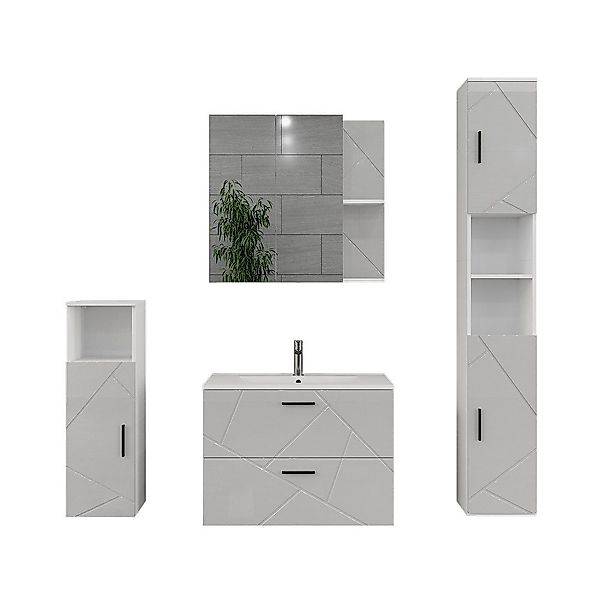 Vicco Badmöbel-Set Irma, Weiß/Weiß Hochglanz, 5 günstig online kaufen