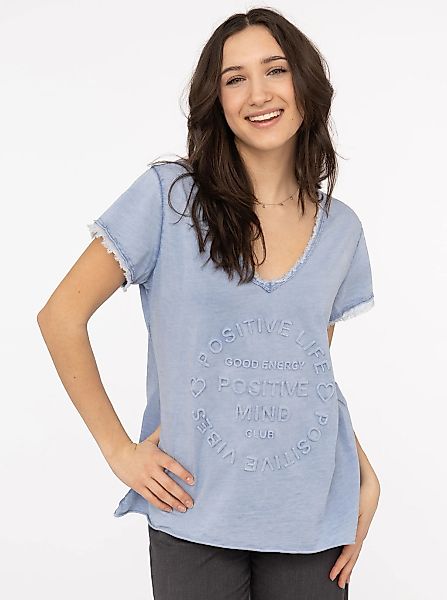 Zwillingsherz T-Shirt ""Positive Mind"", mit V-Neck, Stempeldruck und Saum günstig online kaufen