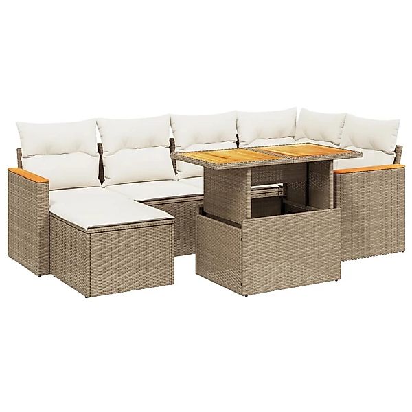 vidaXL 7-Tlg Garten-Sofagarnitur mit Kissen Beige Poly Rattan 3273179 günstig online kaufen