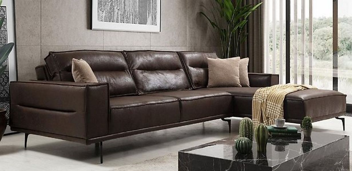 Casa Padrino Ecksofa Luxus Ecksofa Braun / Schwarz 305 x 185 cm - Modernes günstig online kaufen