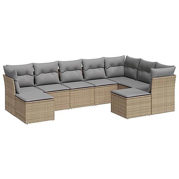 vidaXL 9-tlg Garten-Sofagarnitur mit Kissen Beige Poly Rattan Modell 24 günstig online kaufen