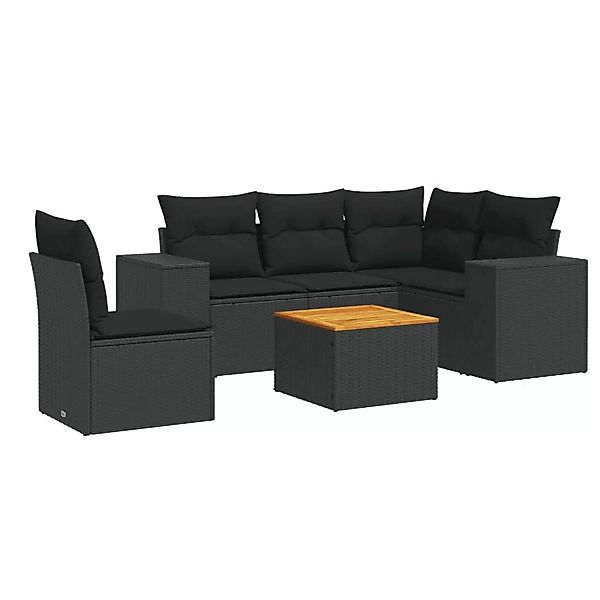 vidaXL 6-Tlg Garten-Sofagarnitur mit Kissen Schwarz Poly Rattan 3257777 günstig online kaufen