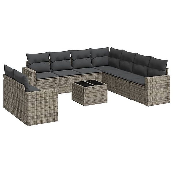 vidaXL Sofaelement 10-tlg. Garten-Sofagarnitur mit Kissen Grau Poly Rattan günstig online kaufen