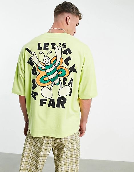 ASOS DESIGN – Oversize-T-Shirt aus Bio-Baumwollmix in Limettengrün mit Cart günstig online kaufen