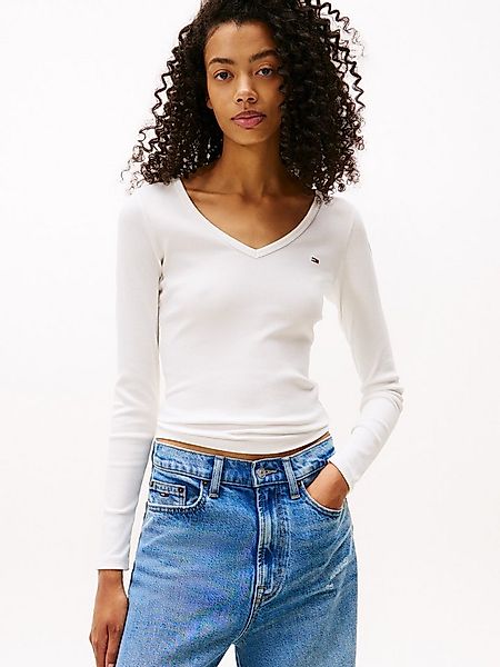 Tommy Jeans Langarmshirt TJW SLIM ESSENTIAL RIB V LS mit Logostickerei günstig online kaufen