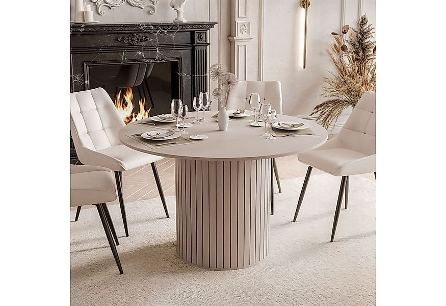 yourhouse24 Esstisch Rund Ø 120 cm LINNEA – Säulentisch in Lamellen-Optik – günstig online kaufen