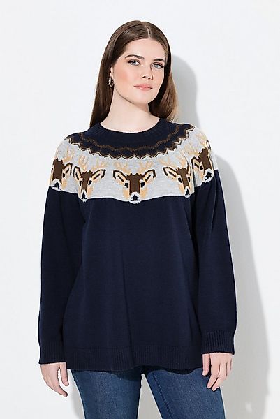 Ulla Popken Strickpullover Norweger-Pullover Rentiere Rundhals Langarm günstig online kaufen