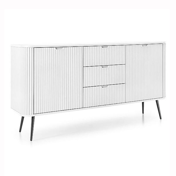 Sideboard gerillt in weiß, Füße schwarz, ZARA-160 günstig online kaufen