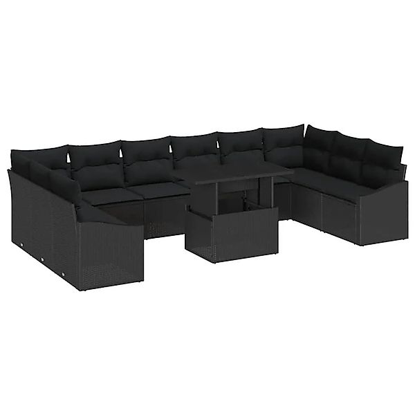 vidaXL Sofa Set mit Kissen 11-Tlg Schwarz Poly-Rattan 3349079 günstig online kaufen