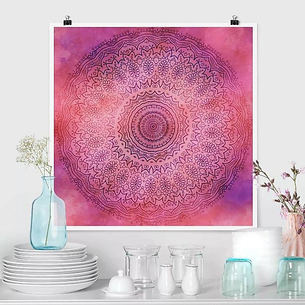 Poster Aquarell Mandala Pink Violett günstig online kaufen