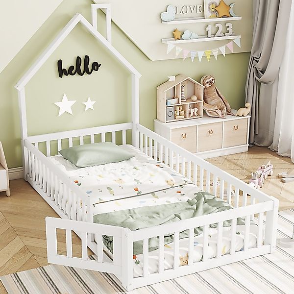 Flieks Kinderbett, Massivholzbett 90x200cm mit Schornsteinform günstig online kaufen