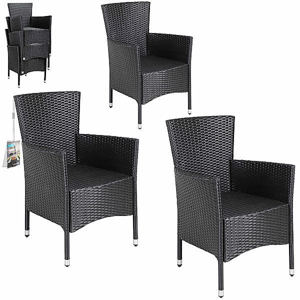Polyrattan Gartenstuhl 3er-Set Schwarz stapelbar günstig online kaufen