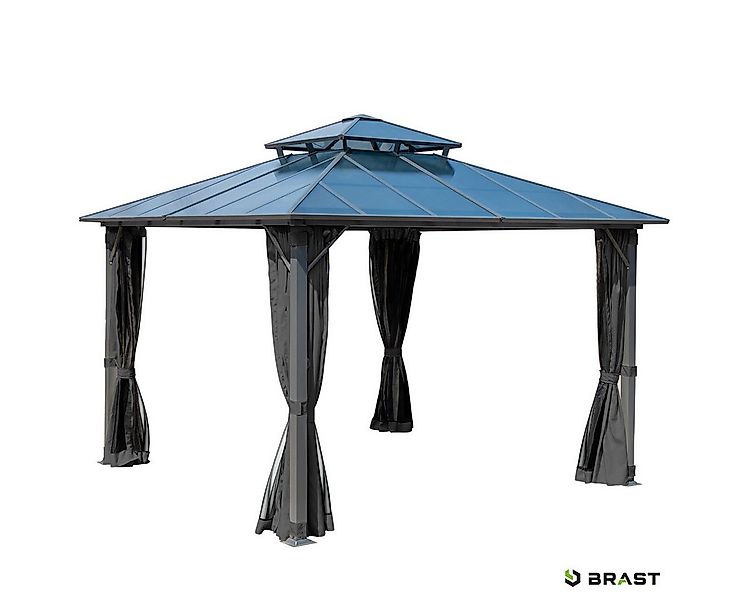 BRAST Pavillon Aluminium Pagode 4x4m inkl. Moskitonetz / LEDs, festes Dach günstig online kaufen