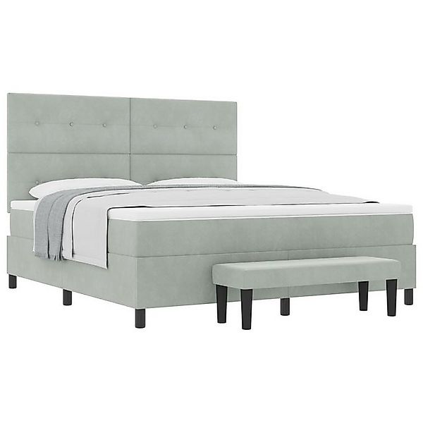 vidaXL Bett Boxspringbett mit Matratze & Bank Hellgrau 180x200 cm Samt (2-t günstig online kaufen