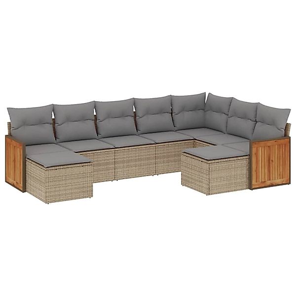 vidaXL 9-Tlg Garten-Sofagarnitur mit Kissen Beige Poly Rattan 3228222 günstig online kaufen