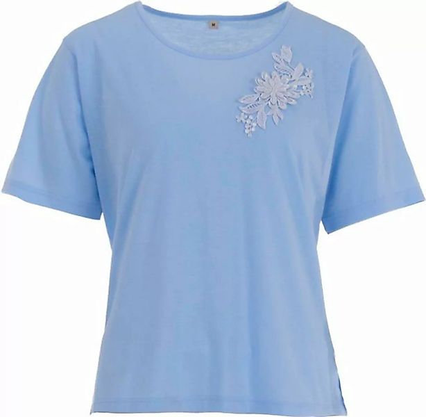 zeitlos T-Shirt zeitlos T-Shirt Damen Kurzarm Uni Stickerei Blüte Rundhals günstig online kaufen