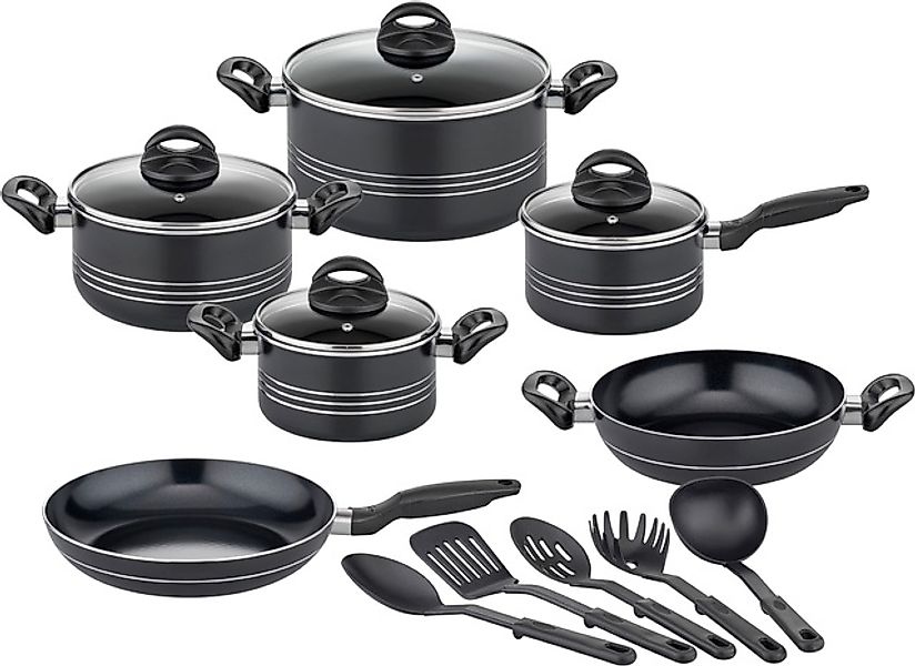 GSW Topf-Set »Milano Nero«, Aluminium, (Set, 15 tlg., je 1 Kochtopf 16/20/2 günstig online kaufen