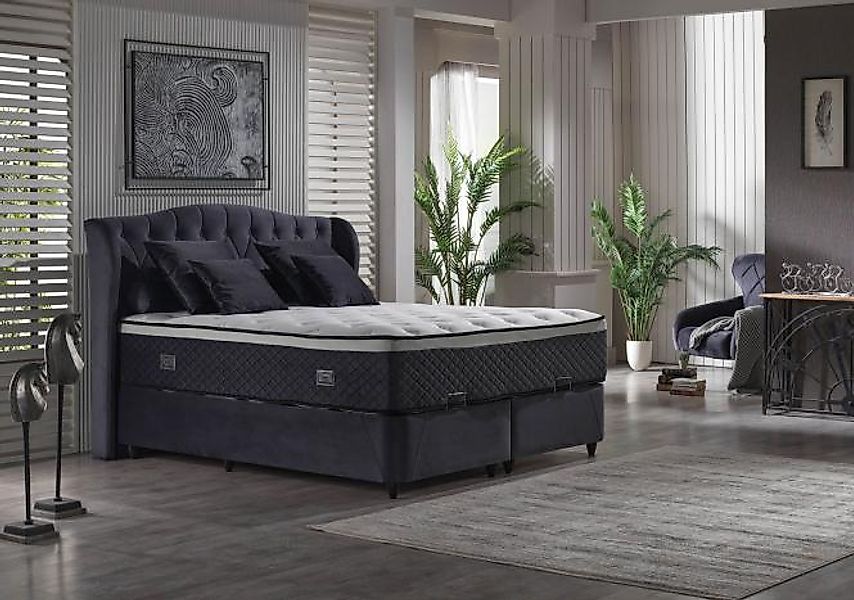 Boxspringbett 180x200 mit Bettkasten Grau INDIGO günstig online kaufen