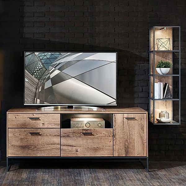 TV-Media Wohnwand MINNEAPOLIS-55 im Industrial-Design in Haveleiche Cognac günstig online kaufen