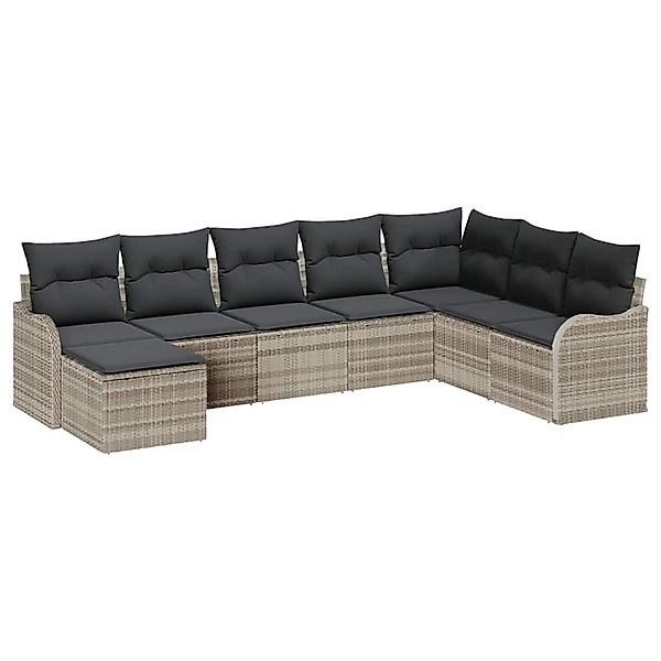 vidaXL 8-Teiliges Gartensofa-Set mit Kissen in Hellgrau aus Poly Rattan 335 günstig online kaufen