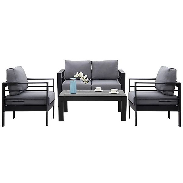 MeXo Gartenmöbel Set aus Aluminium Loungeset für 4 Personen Schwarz günstig online kaufen