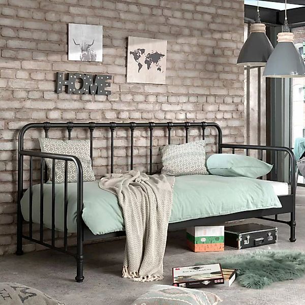 Retro Einzelbett aus Eisen Schwarz pulverbeschichtet günstig online kaufen