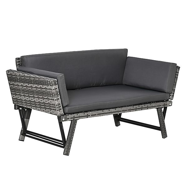 Outsunny Polyrattan Gartensofa 2-Sitzer Loungesofa Grau mit klappbaren Arml günstig online kaufen