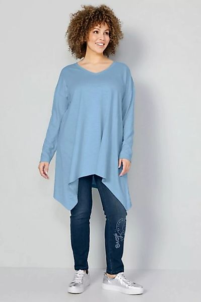 MIAMODA Longsleeve T-Shirt oversized V-Ausschnitt Langarm Zipfelsaum günstig online kaufen