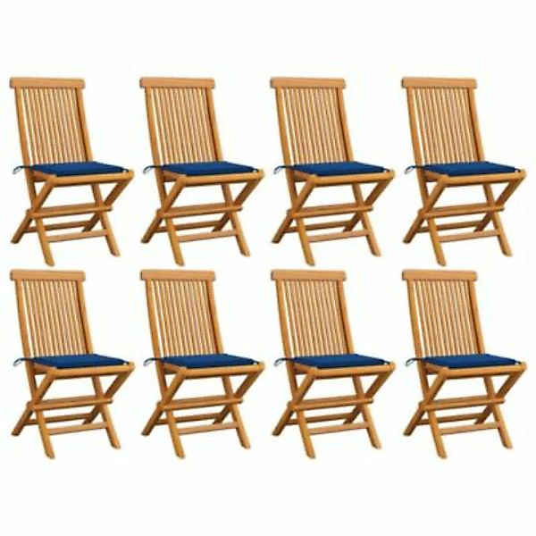 vidaXL Gartenstühle mit Königsblauen Kissen 8 Stk. Massivholz Teak Gartenst günstig online kaufen