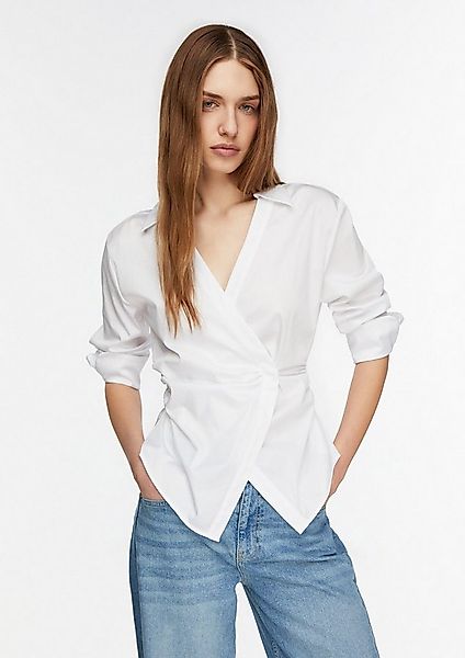 comma Langarmbluse Bluse Feminine Baumwoll-Satin-Stretch-Bluse mit Druckkno günstig online kaufen