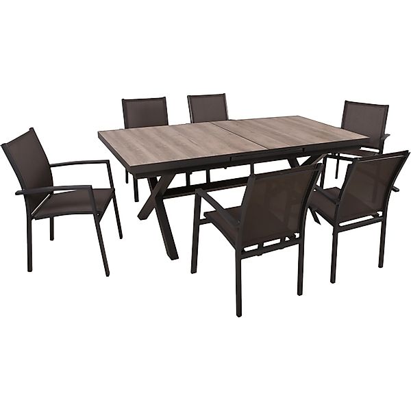 Garden Pleasure Gartenmöbel-Set Rana/Elena 7-teilig mit Ausziehtisch Dunkel günstig online kaufen