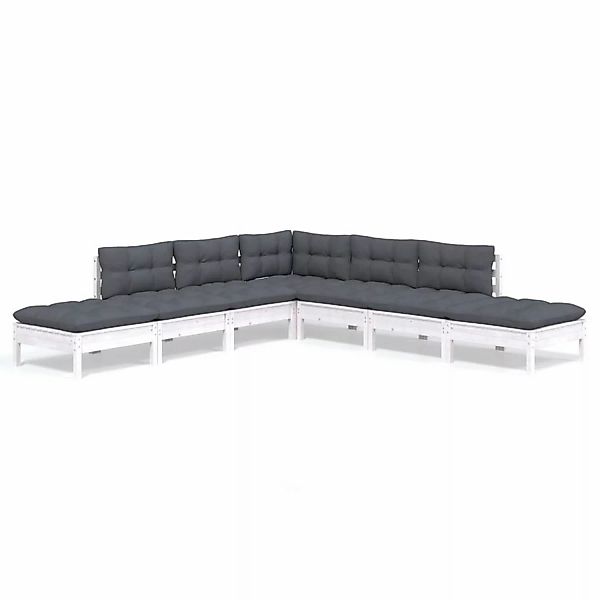 vidaXL 7-tlg Garten-Lounge-Set mit Kissen Weiß Kiefernholz Modell 1 günstig online kaufen